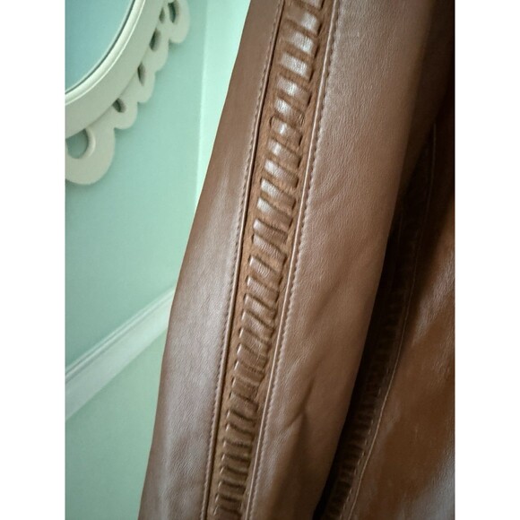 Vtg Claude Lamont Lightweight 100% Brown Leather Zip Jacket Coat Large Braided - Picture 2 of 7